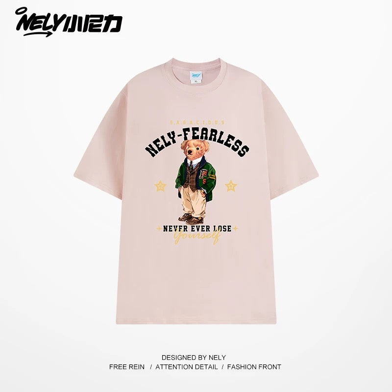 NELY Little Nelly Fun Bear Printed Short-sleeved T-shirt Men's and Women's Summer 2025 New Loose Cotton Half-sleeved Top
