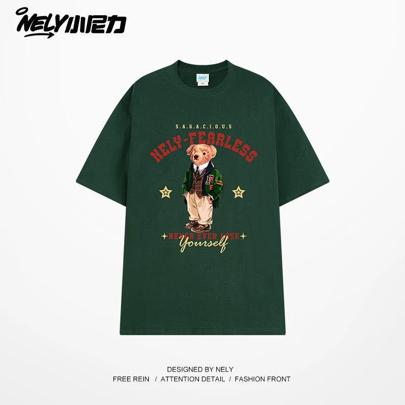 NELY Little Nelly Fun Bear Printed Short-sleeved T-shirt Men's and Women's Summer 2025 New Loose Cotton Half-sleeved Top
