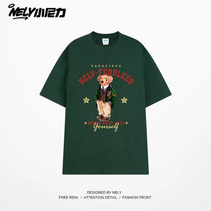 NELY Little Nelly Fun Bear Printed Short-sleeved T-shirt Men's and Women's Summer 2025 New Loose Cotton Half-sleeved Top