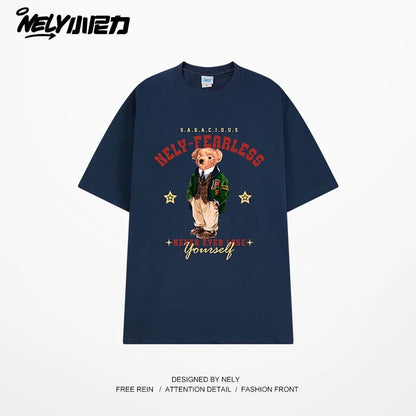 NELY Little Nelly Fun Bear Printed Short-sleeved T-shirt Men's and Women's Summer 2025 New Loose Cotton Half-sleeved Top