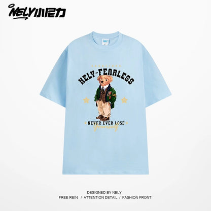 NELY Little Nelly Fun Bear Printed Short-sleeved T-shirt Men's and Women's Summer 2025 New Loose Cotton Half-sleeved Top