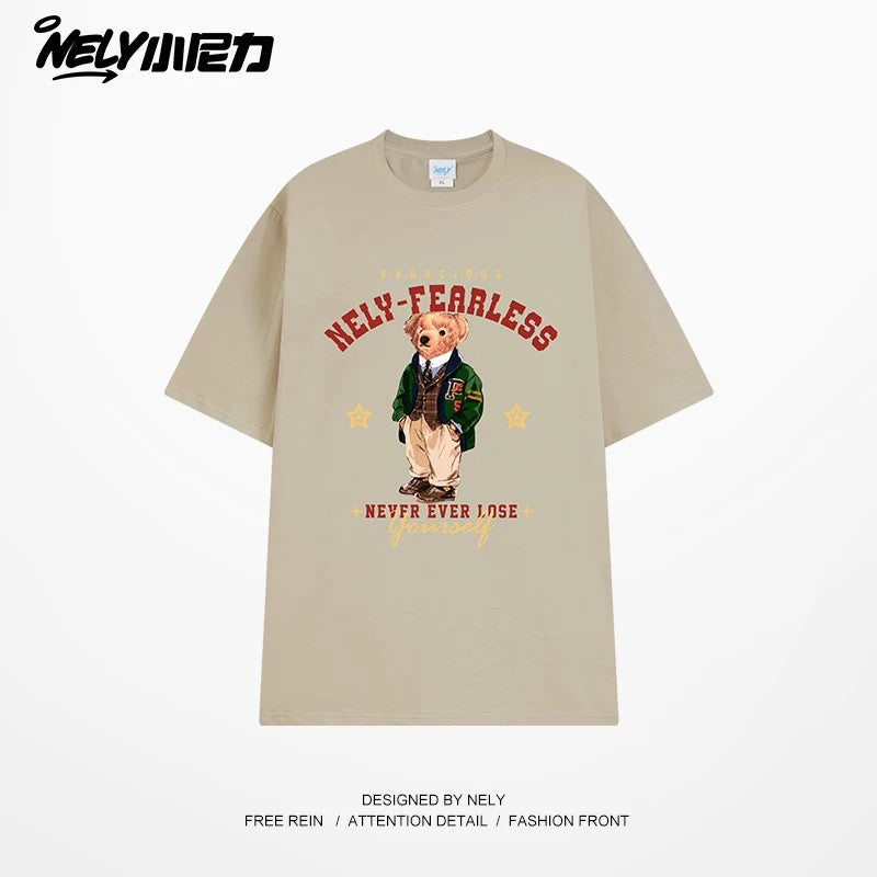 NELY Little Nelly Fun Bear Printed Short-sleeved T-shirt Men's and Women's Summer 2025 New Loose Cotton Half-sleeved Top