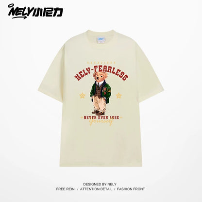 NELY Little Nelly Fun Bear Printed Short-sleeved T-shirt Men's and Women's Summer 2025 New Loose Cotton Half-sleeved Top