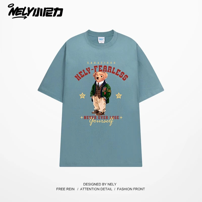 NELY Little Nelly Fun Bear Printed Short-sleeved T-shirt Men's and Women's Summer 2025 New Loose Cotton Half-sleeved Top