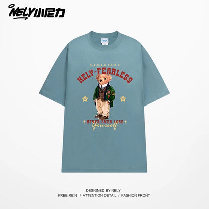 NELY Little Nelly Fun Bear Printed Short-sleeved T-shirt Men's and Women's Summer 2025 New Loose Cotton Half-sleeved Top