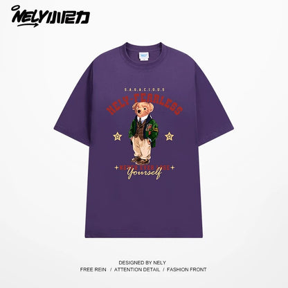 NELY Little Nelly Fun Bear Printed Short-sleeved T-shirt Men's and Women's Summer 2025 New Loose Cotton Half-sleeved Top