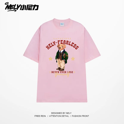 NELY Little Nelly Fun Bear Printed Short-sleeved T-shirt Men's and Women's Summer 2025 New Loose Cotton Half-sleeved Top