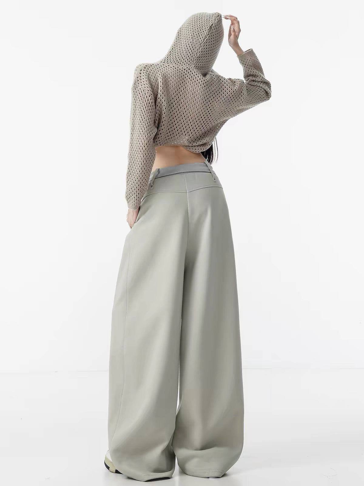 ABWLR Soft & Skin-Friendly – Original American-Style Color-Block Waistband Wide-Leg Sweatpants with Drawstring & Floor-Length Cut