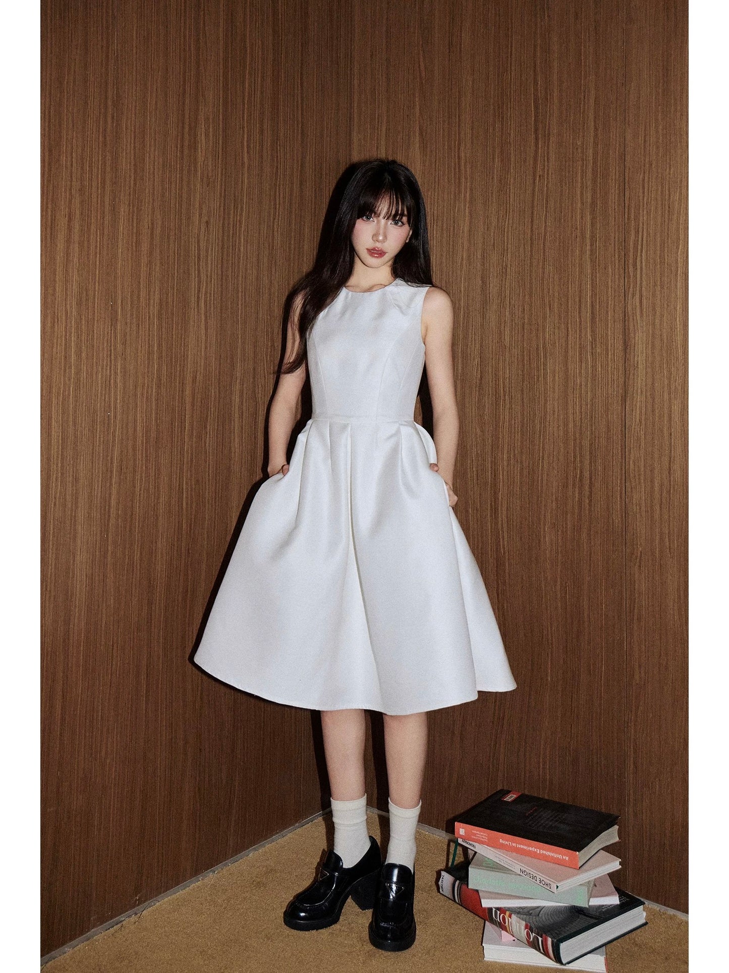 avenement/sleeveless waist Hepburn skirt/slim design mid-length three-dimensional A-line skirt dress for women