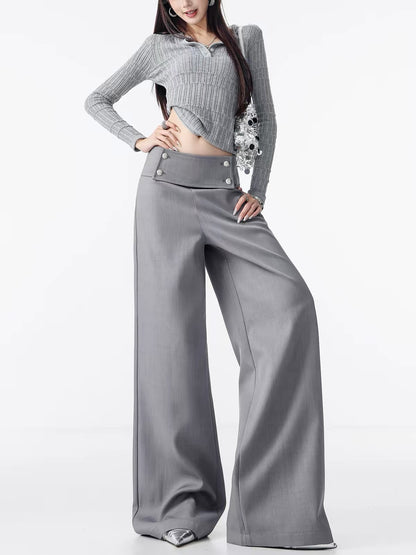 ABWLR Classic Era – Original Grey Double-Breasted Suit Trousers: Wide-Leg, Straight-Cut, Drapey Tailored Pants for Women