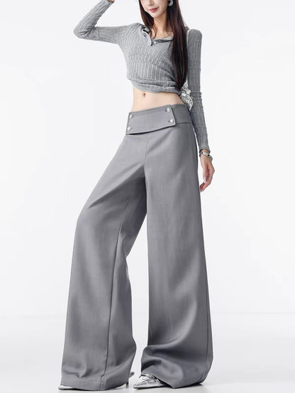 ABWLR Classic Era – Original Grey Double-Breasted Suit Trousers: Wide-Leg, Straight-Cut, Drapey Tailored Pants for Women