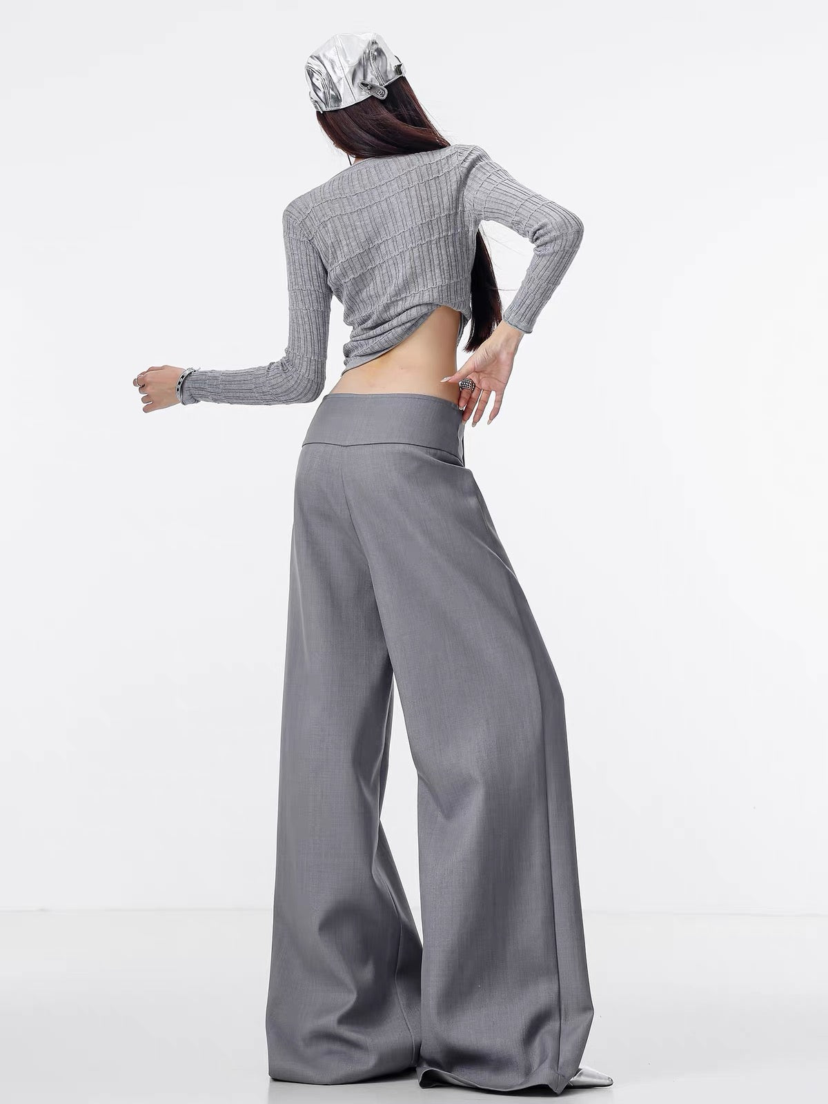 ABWLR Classic Era – Original Grey Double-Breasted Suit Trousers: Wide-Leg, Straight-Cut, Drapey Tailored Pants for Women