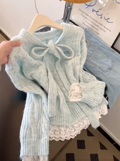 I highly recommend this one! A beautiful and gentle yellow long-sleeved knit sweater with a bow tie, a new autumn/winter style.