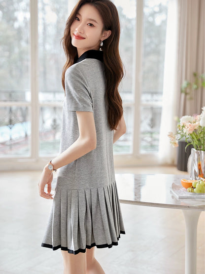 Mohan Yimei casual fashion college style age-reducing pleated dress 2024 summer new style exquisite versatile short skirt