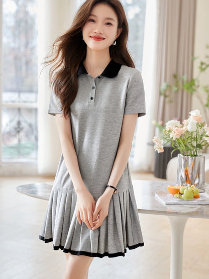 Mohan Yimei casual fashion college style age-reducing pleated dress 2024 summer new style exquisite versatile short skirt
