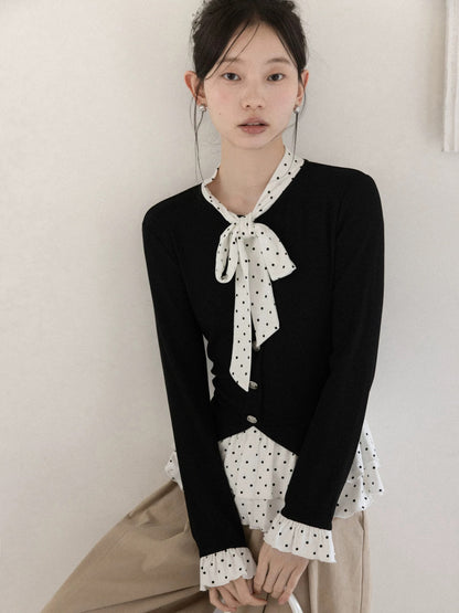 Yangcheng Story Korean Style Polka Dot Slimming Faux Two-Piece Long-Sleeve T-Shirt Women's 2026 Spring Inner Layer Base Top
