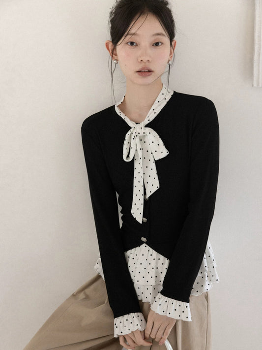 Yangcheng Story Korean Style Polka Dot Slimming Faux Two-Piece Long-Sleeve T-Shirt Women's 2026 Spring Inner Layer Base Top