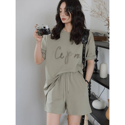 Princess Dopamine summer dress is paired with a complete set of casual sports suits for women to slim down and reduce age, short-sleeved T-shirts and shorts