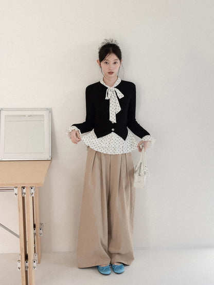 Yangcheng Story Korean Style Polka Dot Slimming Faux Two-Piece Long-Sleeve T-Shirt Women's 2026 Spring Inner Layer Base Top