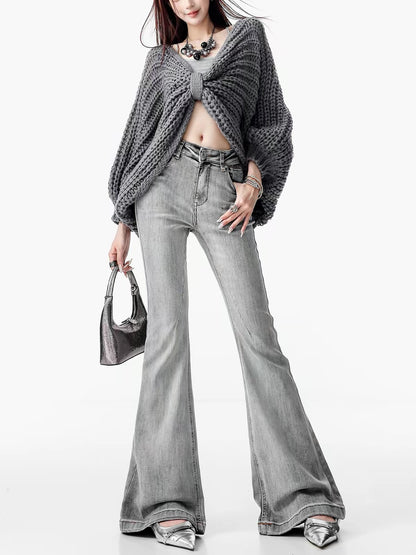 ABWLR "Daytime Fantasy" – Original Autumn/Winter 2026 New Arrival: Women's Grey Flared Jeans (Slimming, Loose-Fit, Subtle Flare)
