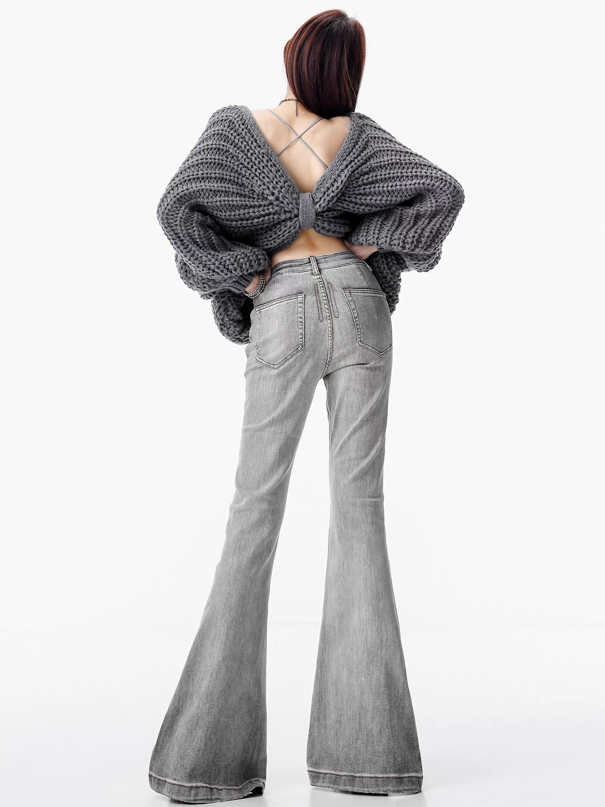 ABWLR "Daytime Fantasy" – Original Autumn/Winter 2026 New Arrival: Women's Grey Flared Jeans (Slimming, Loose-Fit, Subtle Flare)