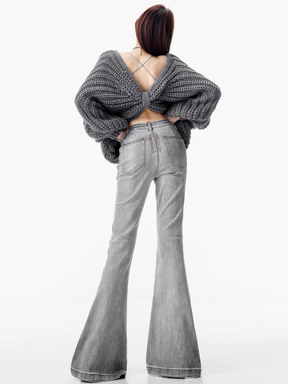 ABWLR "Daytime Fantasy" – Original Autumn/Winter 2026 New Arrival: Women's Grey Flared Jeans (Slimming, Loose-Fit, Subtle Flare)