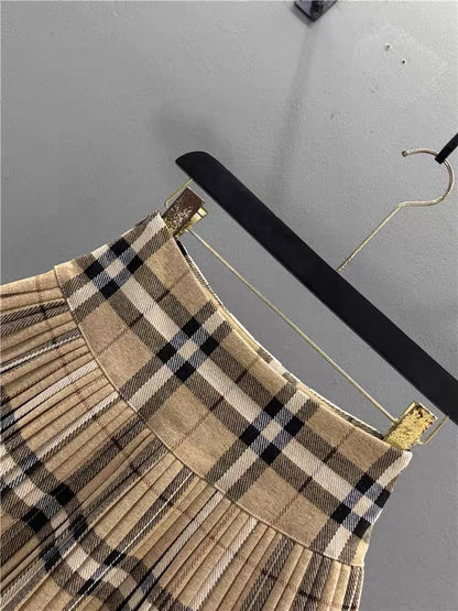 Women's Preppy Style Plaid Wool-Blend A-Line Pleated Mini Skirt – High-Waisted, Slimming, Youthful Look (2026 Autumn/Winter New Arrival)