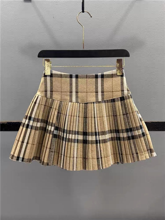 Women's Preppy Style Plaid Wool-Blend A-Line Pleated Mini Skirt – High-Waisted, Slimming, Youthful Look (2026 Autumn/Winter New Arrival)