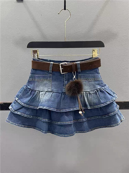 Women's Retro Ruffled Denim A-Line Tiered Mini Skirt – Fall 2026 Style (Flattering, Slimming, Petite-Friendly, Edgy/Chic)