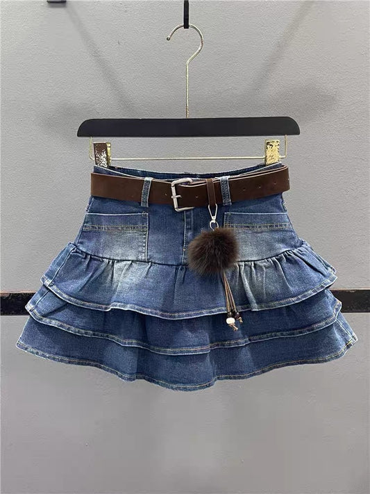 Women's Retro Ruffled Denim A-Line Tiered Mini Skirt – Fall 2026 Style (Flattering, Slimming, Petite-Friendly, Edgy/Chic)