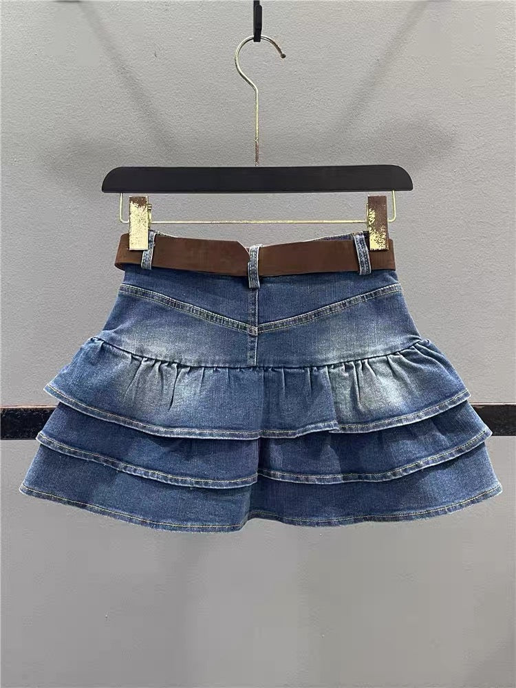 Women's Retro Ruffled Denim A-Line Tiered Mini Skirt – Fall 2026 Style (Flattering, Slimming, Petite-Friendly, Edgy/Chic)
