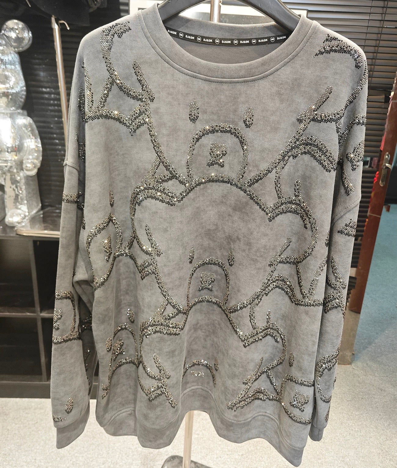 European heavy industry hot diamond bear mid-length sweatshirt for women 2024 autumn new loose slim casual lazy top