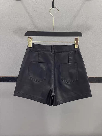 Women's High-Waisted PU Leather Utility-Style Skort – 2026 Autumn/Winter New Arrival (Slim-Fit A-Line Mini Skirt with Hip-Hugging Cut)