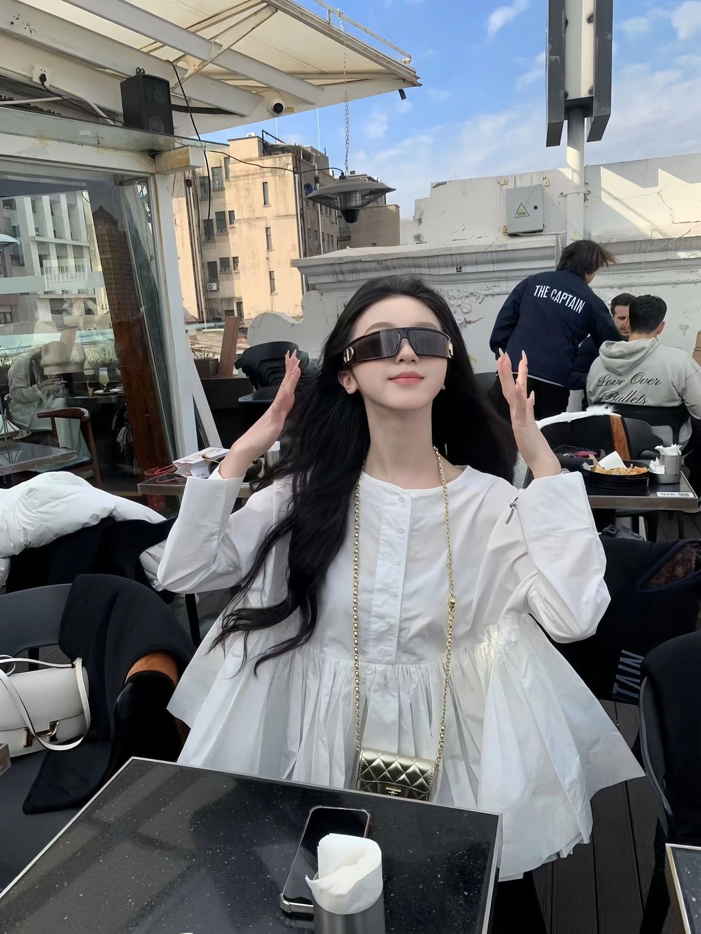 Zhang Baobao's Extra Heavyweight Babydoll Shirt, White Long-Sleeved Shirt, Large Flow, Japanese Style Loose Retro Babydoll Shirt