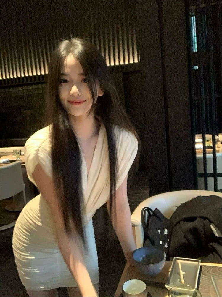 GYOKUU Off-white Stretch Knit Pleated Dress