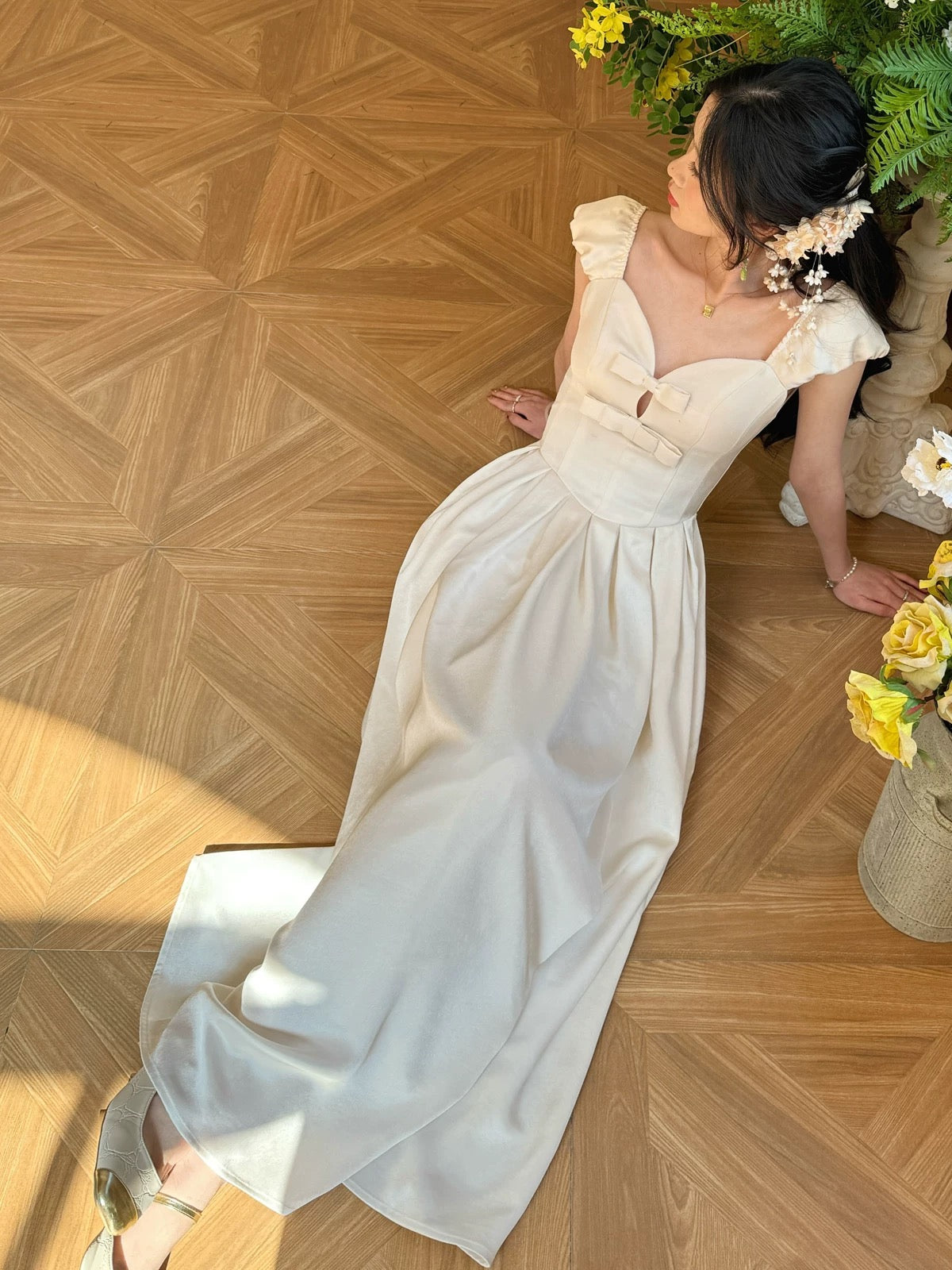 Wind and Smoke/Venus Under the Moon Qianjinfeng French Satin Long Skirt Birthday Party High-end Hollow Dress Skirt