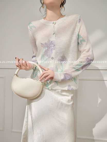 Lulu's style, fashionable and versatile printed knitted cardigan, new autumn/winter design, unique and distinctive top.