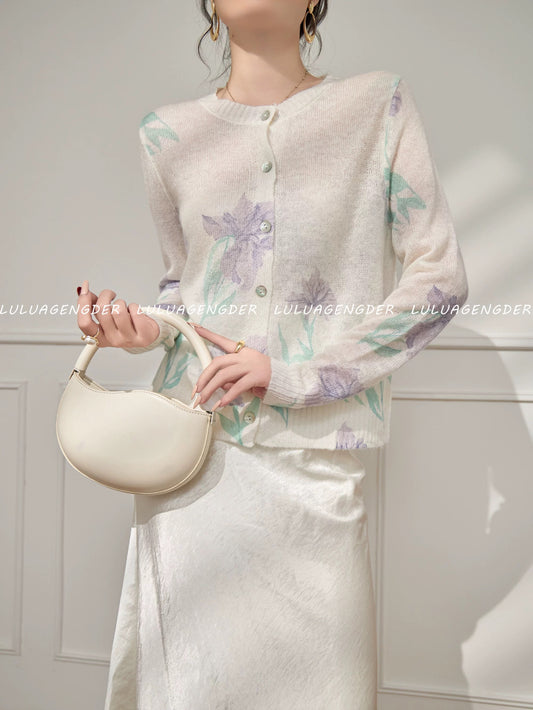 Lulu's style, fashionable and versatile printed knitted cardigan, new autumn/winter design, unique and distinctive top.