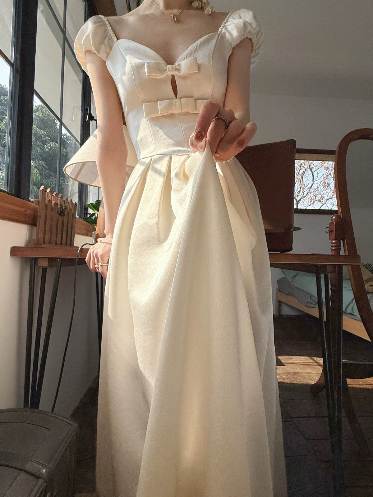 Wind and Smoke/Venus Under the Moon Qianjinfeng French Satin Long Skirt Birthday Party High-end Hollow Dress Skirt