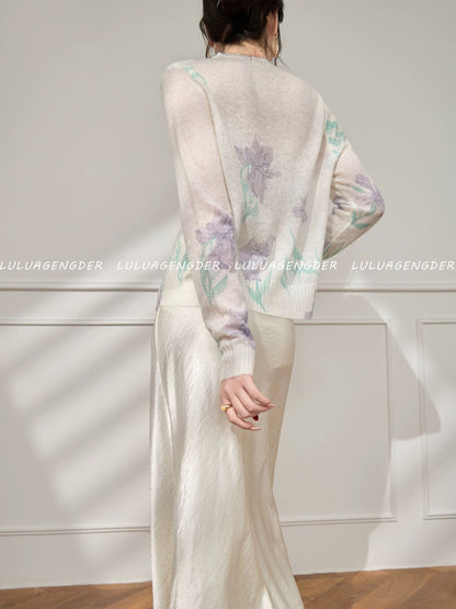 Lulu's style, fashionable and versatile printed knitted cardigan, new autumn/winter design, unique and distinctive top.