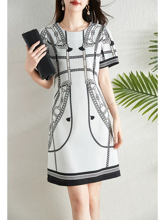French retro positioning printed dress for women 2024 summer new style waist slimming and elegant a-line skirt