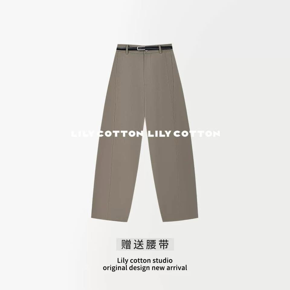 Simple and stylish, high-waisted, pleated, loose-fitting, draping, versatile, slimming, and casual straight-leg wide-leg pants YL-270319