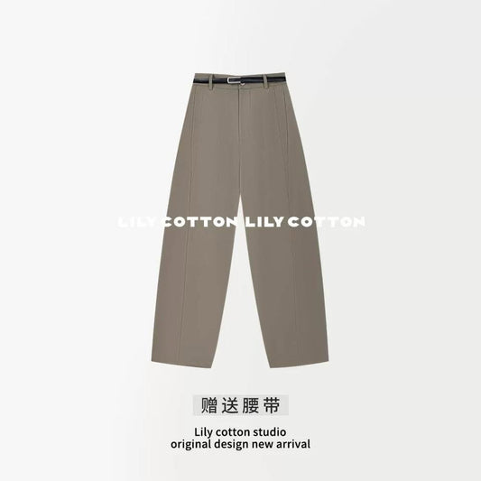 Simple and stylish, high-waisted, pleated, loose-fitting, draping, versatile, slimming, and casual straight-leg wide-leg pants YL-270319