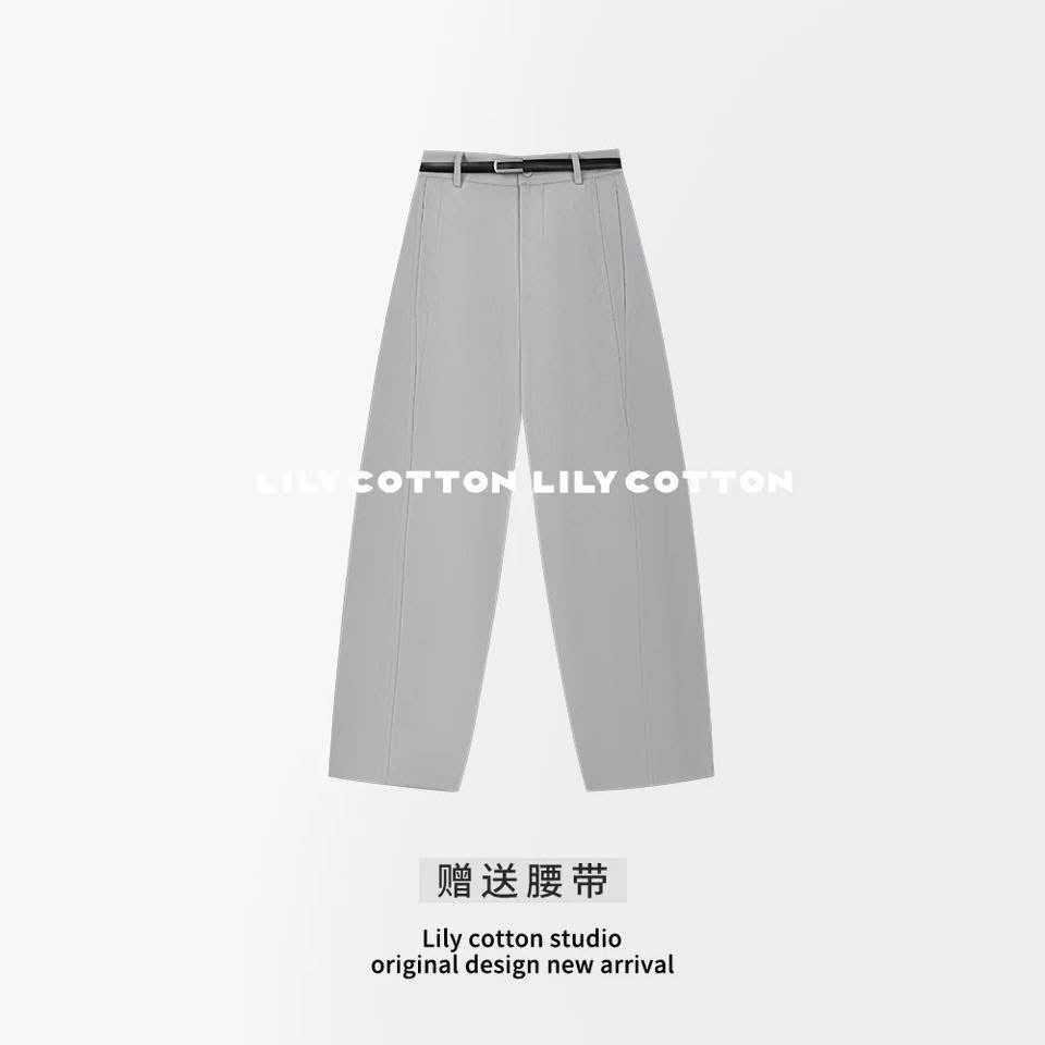 Simple and stylish, high-waisted, pleated, loose-fitting, draping, versatile, slimming, and casual straight-leg wide-leg pants YL-270319