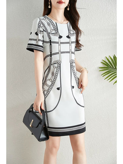 French retro positioning printed dress for women 2024 summer new style waist slimming and elegant a-line skirt
