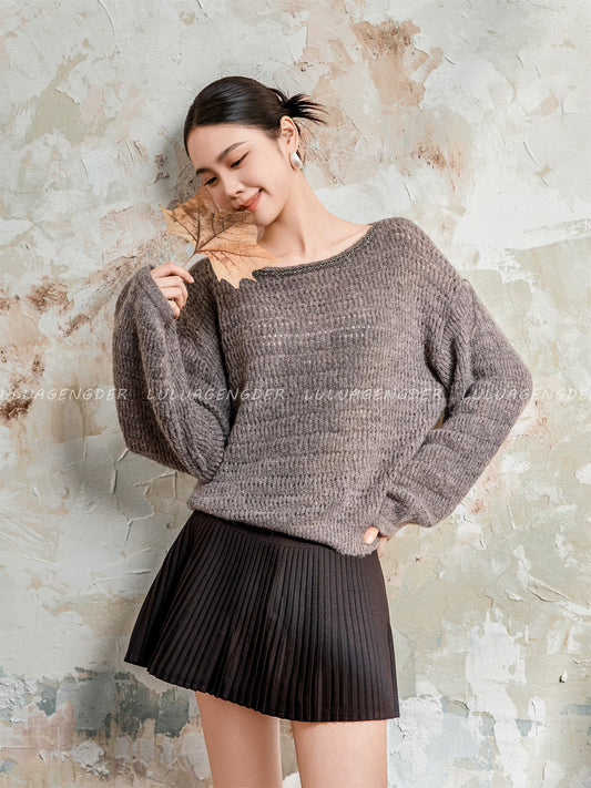 Lulu's style sweater, suitable for layering or wearing alone, women's 2025 autumn/winter new style, youthful and suitable for commuting, round neck long-sleeved knitwear.