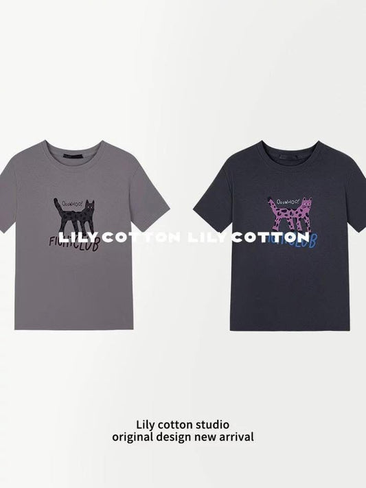 Four-paw spring outing, four-paw spotted cat short-sleeved T-shirt, fashionable and versatile, stylish and casual top YLXR-271138
