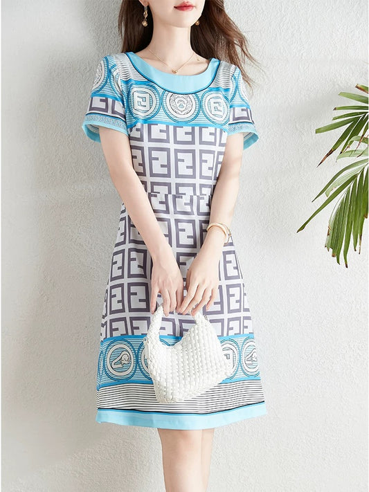 Unique design fashion printed dress women summer 2024 new French style temperament age-reducing waist slimming skirt