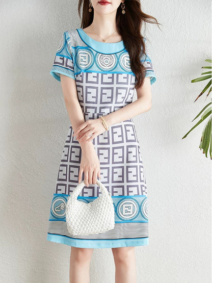 Unique design fashion printed dress women summer 2024 new French style temperament age-reducing waist slimming skirt