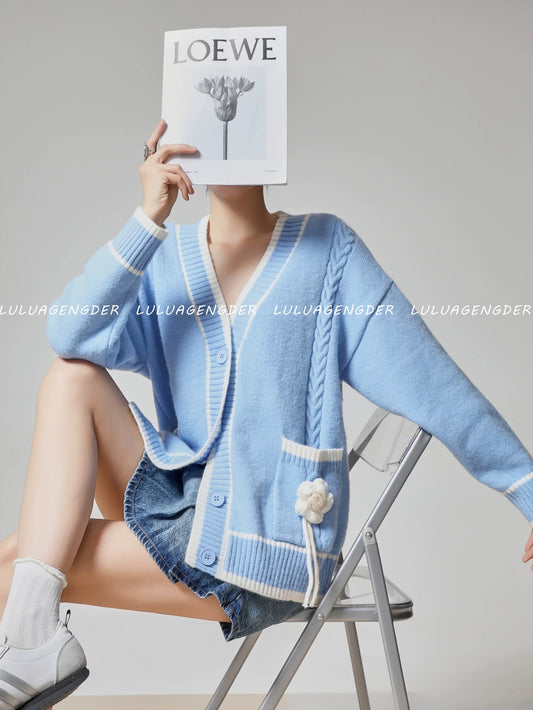 Lulu's style knitted cardigan for women, 2025 new style, sweet and youthful design, relaxed and versatile top.